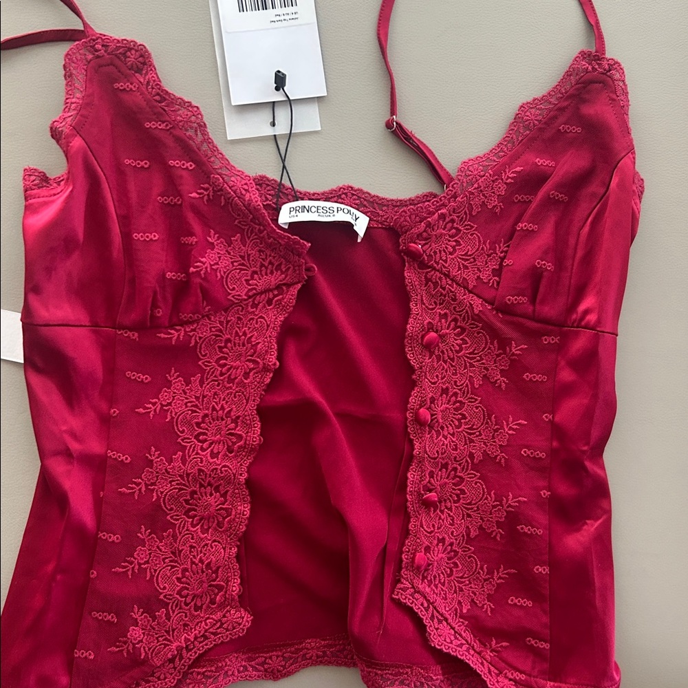 Princess Polly Forest Green Juliana Satin Lace Cami Top, 2